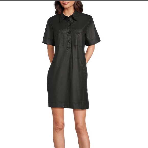 KUT Tatiana Coated Denim Point Collar Short Sleeve - Picture 6 of 7